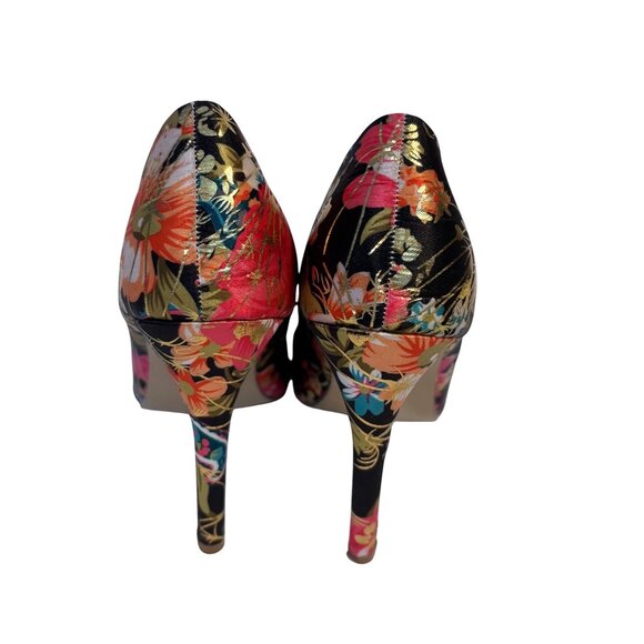 Black & Gold Stiletto Heels With Floral Pattern in Vibrant Colors Size 36 EURO - Picture 4 of 8